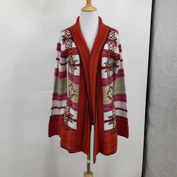 BCBGMaxazria Cardigan Womens L Large Aztec Open Front Draped Crochet Sweater - Picture 2 of 14